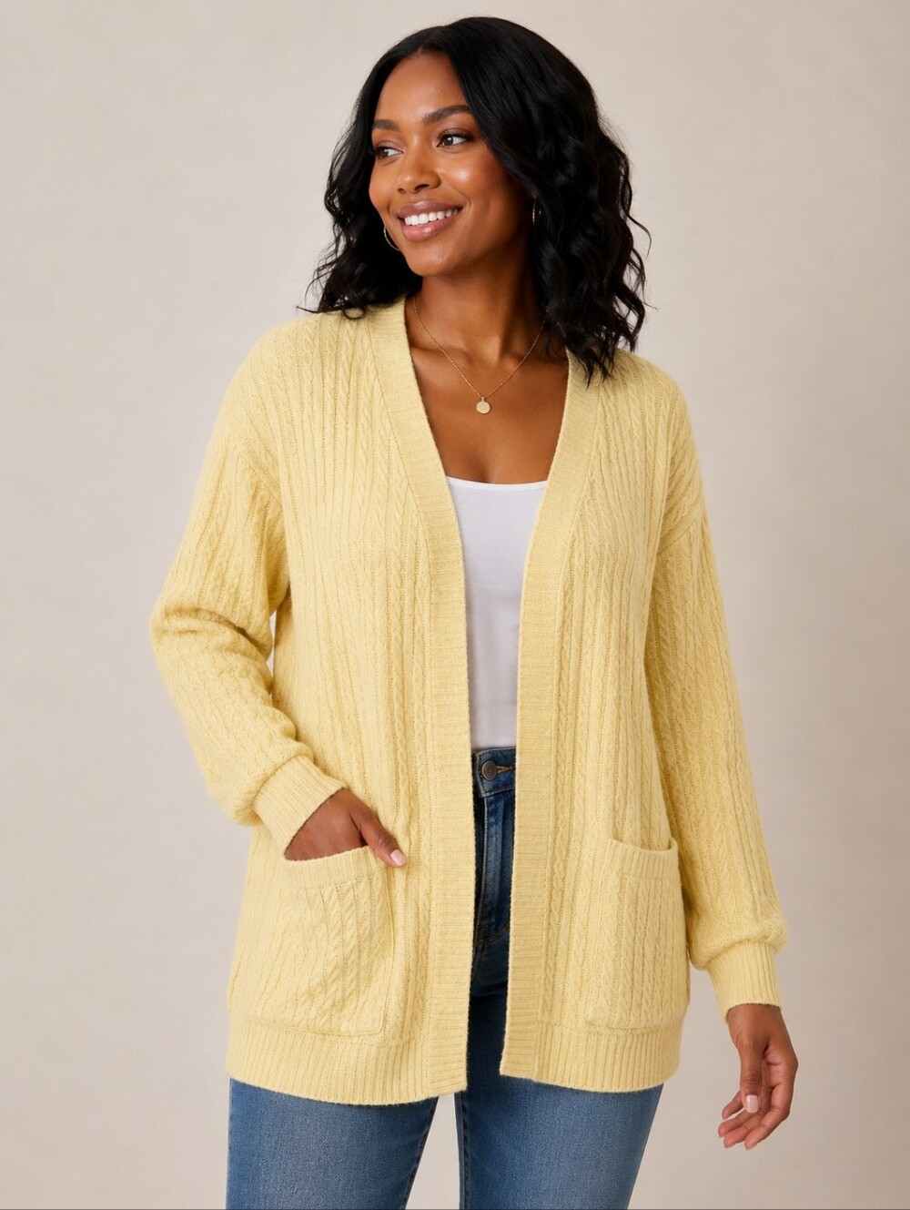 JULYCLO Yellow Cable Knit Cardigan Sweater W Pockets - NIP
